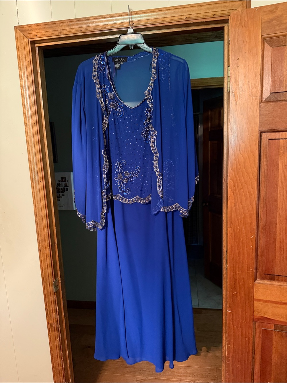 J Kara Royal Blue Beaded Evening Gown with Coordinating Jacket